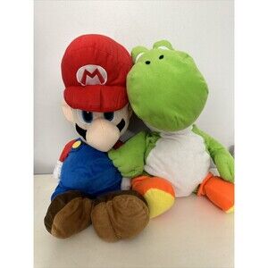 Nintendo Plush 20” Jumbo Sitting Green Yoshi + 22” Mario Super Mario Bros